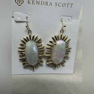 Kendra Scott Mariah gold and iridescent white banded earrings-RARE